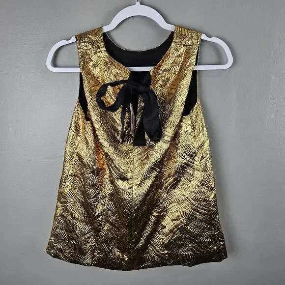 J.Crew Collection Metallic Gold Black Evening Blouse Tank Top Size XS - Picture 2 of 7